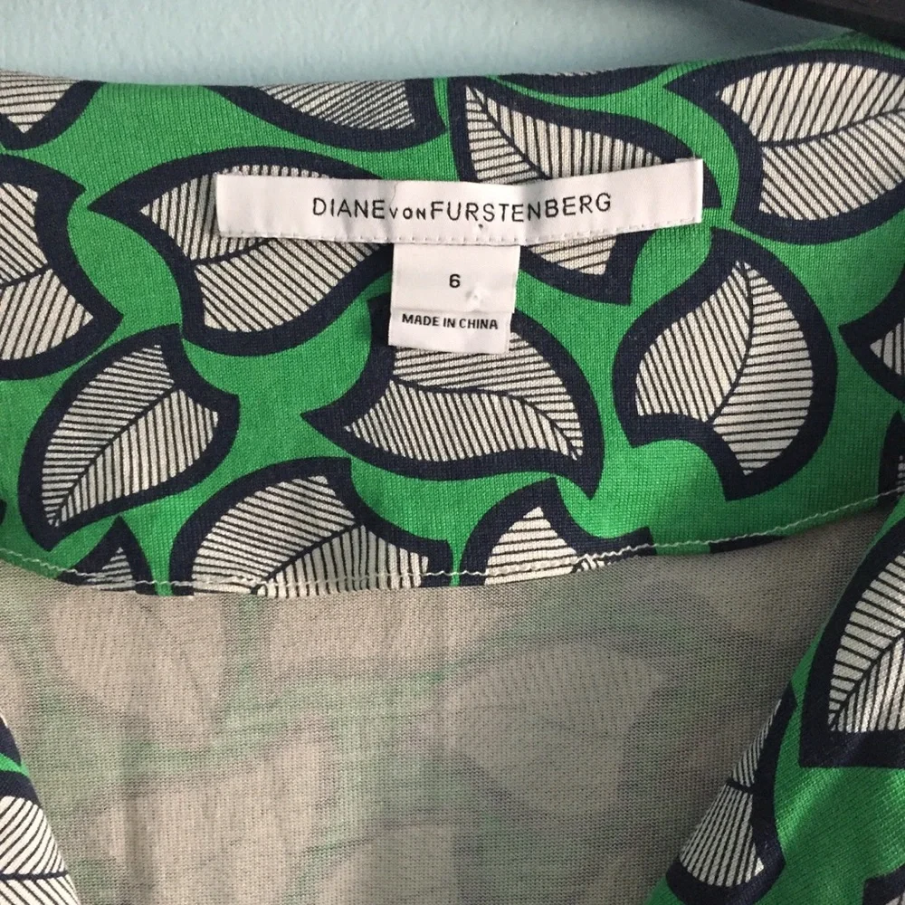 Diane Von Furstenberg DVF Reina Silk Tunic Dress Green Leaf Print Mini Size 6 - Picture 9 of 13